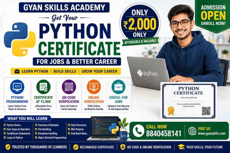 Python Certificate for Jobs ₹2000 with QR Code and Online Verification