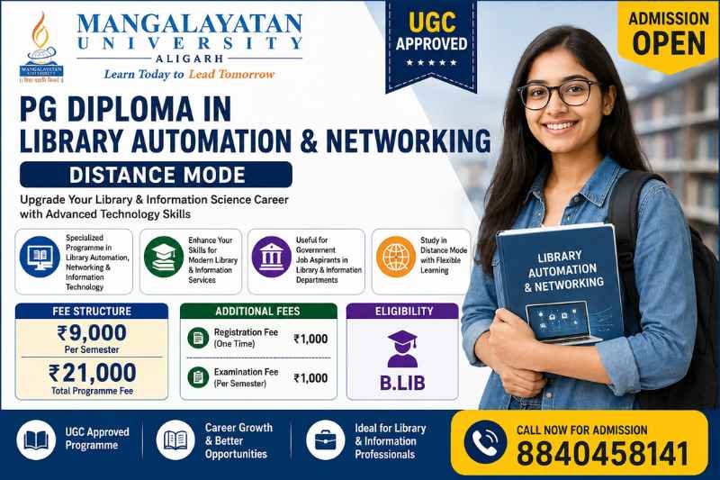 PG Diploma Library Automation & Networking ₹21,000 Mangalayatan