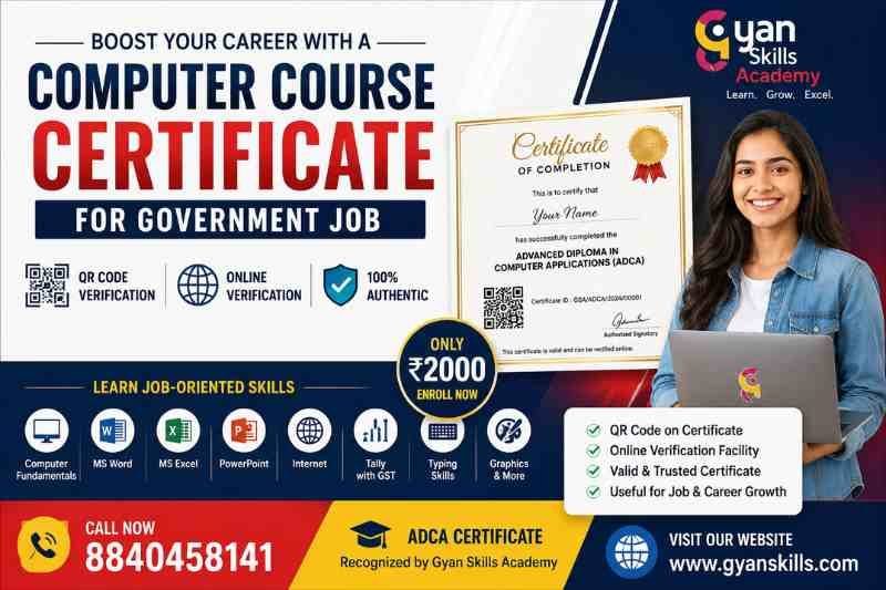 Computer Course Certificate for Government Jobs at ₹2,000 | QR & Online Verification