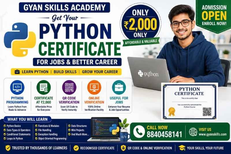 Python Certificate for Jobs ₹2000 with QR Code and Online Verification