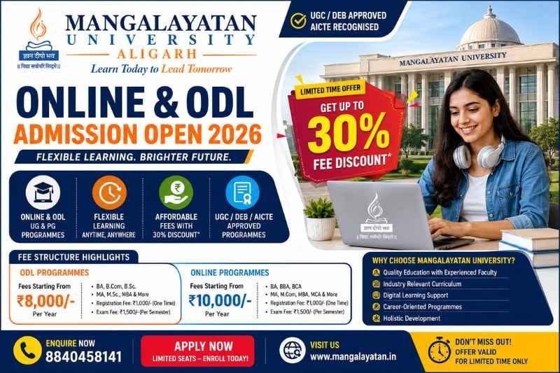 Mangalayatan University Online and ODL Fee Structure 2026 with 30% Discount
