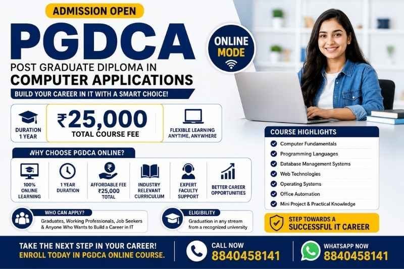 PGDCA Online Course at ₹25,000 – 1 Year Course, Fees, Eligibility & Admission