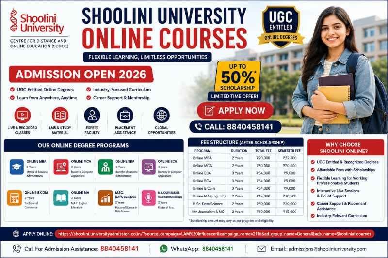 Shoolini University Online Courses Admission 2026 MBA MCA BBA BCA